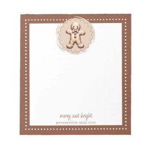 Smiling Gingerbread Man Personalised   Brown Notepad