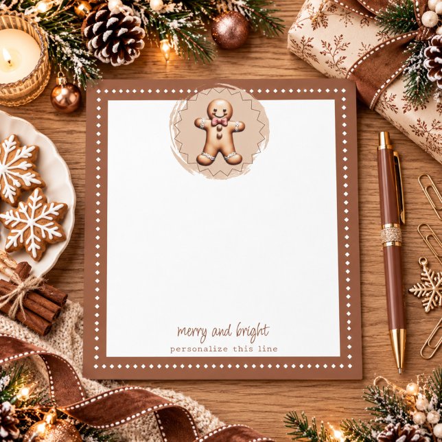 Smiling Gingerbread Man Personalised | Brown Notepad (Brown Smiling Gingerbread Man Personalized Notepad)