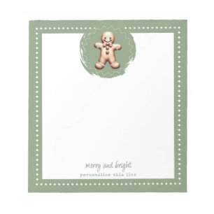 Smiling Gingerbread Man Personalised Green Notepad
