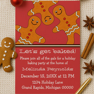 Smiling Gingerbread Men Christmas Party Invite