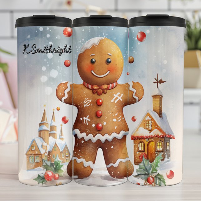 Smiling Gingerbread Winter Charm Thermal Tumbler (Creator Uploaded)