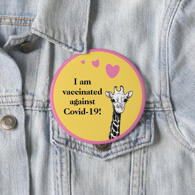 Smiling Giraffe I Am Vaccinated 10 Cm Round Badge (In Situ)