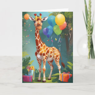 Smiling Giraffe with Balloons & Presents Card