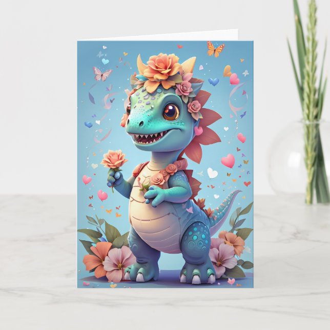 Smiling Girl Dinosaur Nature | Card (Front)