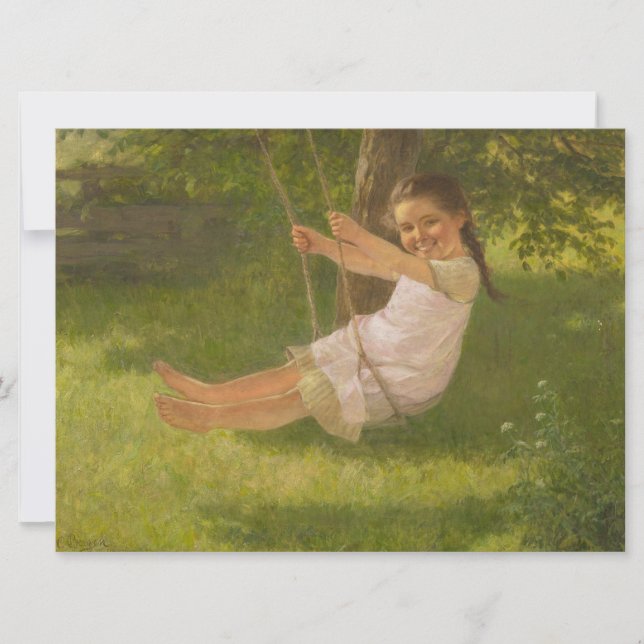 Smiling Girl on a Swing (Vintage Childhood) Card (Front)