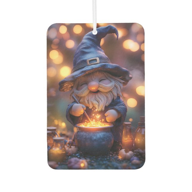 Smiling Gnome Stirring Magic Pot Car Air Freshener (Front)
