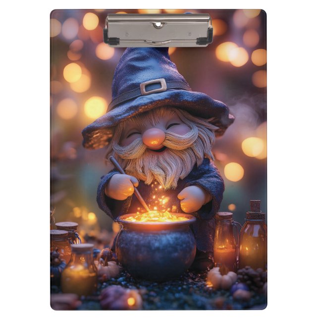 Smiling Gnome Stirring Magic Pot Clipboard (Front)