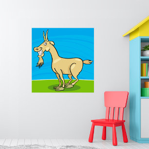 Smiling Goat Cartoon Farm Animal Poster