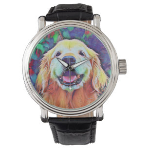 Smiling Golden Retriever Dog in Vibrant Colours Watch
