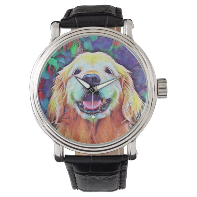 Smiling Golden Retriever Dog in Vibrant Colours Watch (Front)