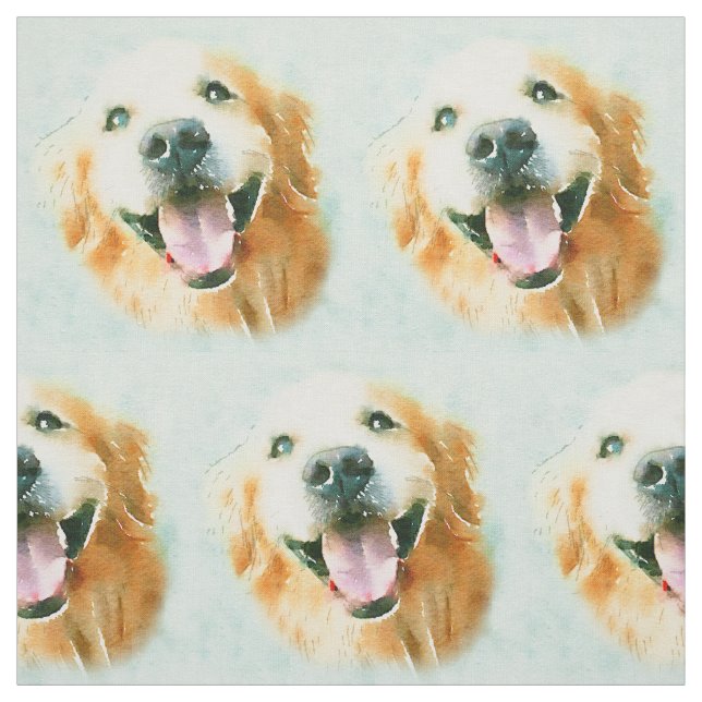 Smiling Golden Retriever in Watercolor Fabric (Swatch)