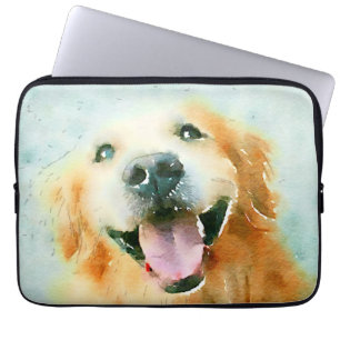 Smiling Golden Retriever in Watercolor Laptop Sleeve