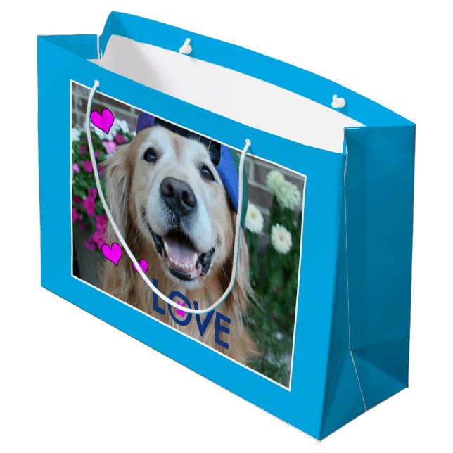 Smiling Golden Retriever Love Large Gift Bag (Back Angled)