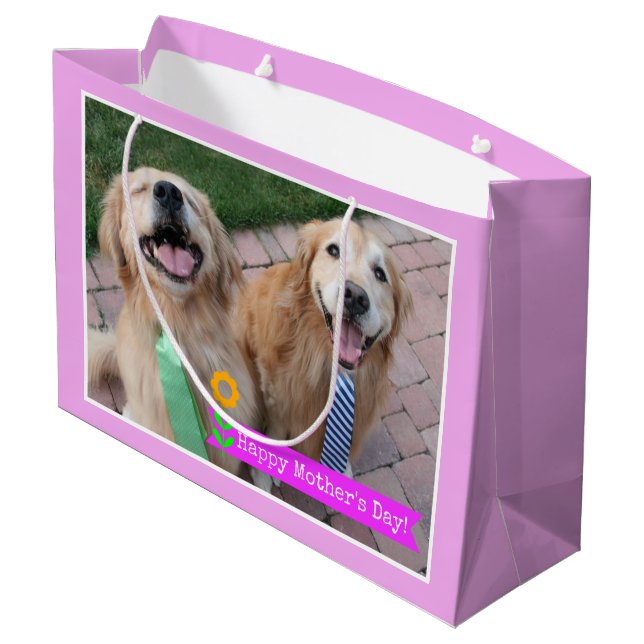 Smiling Golden Retrievers Wearing Ties Mothers Day Large Gift Bag (Back Angled)