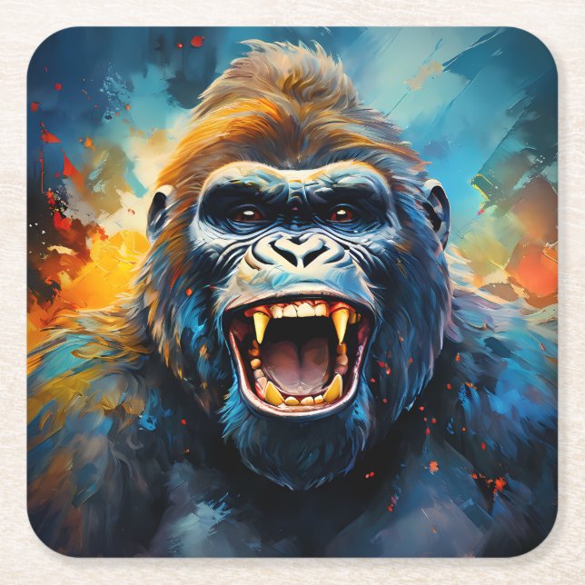 Smiling Gorilla  Square Paper Coaster (Front)