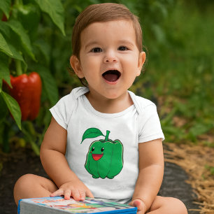 Smiling Green Bell Pepper Baby Bodysuit