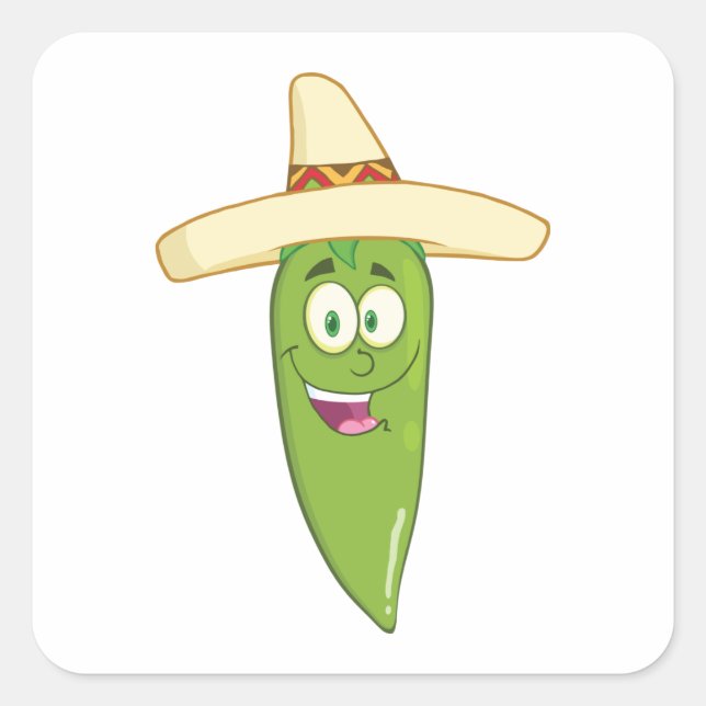 Smiling Green Chilli Pepper Square Sticker (Front)