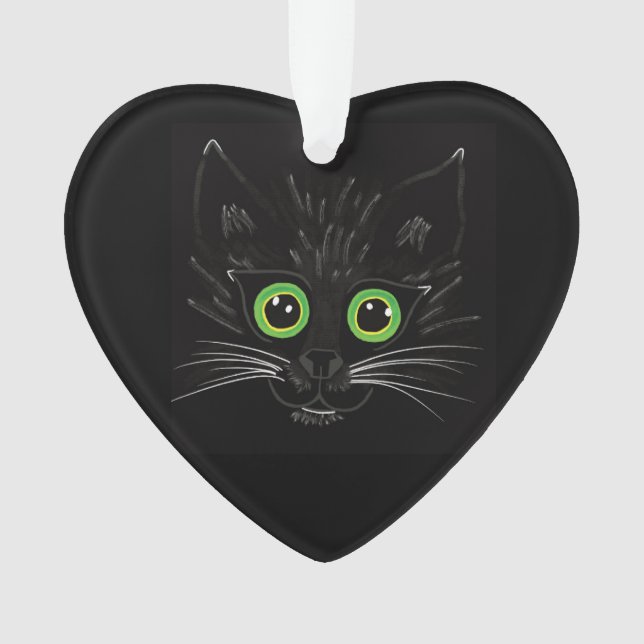 Smiling Green Eyed Cat Ornament (Front)