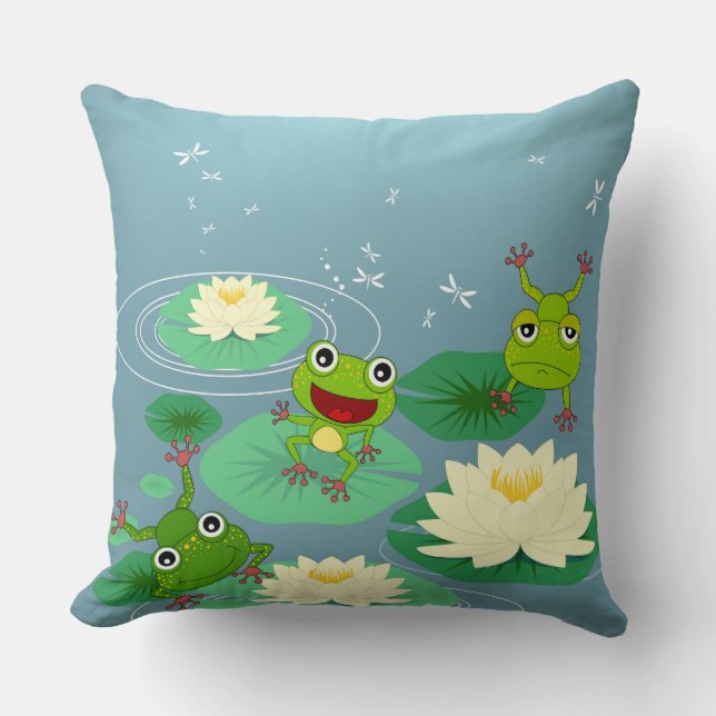 Smiling Green Frogs Pillow (Front)