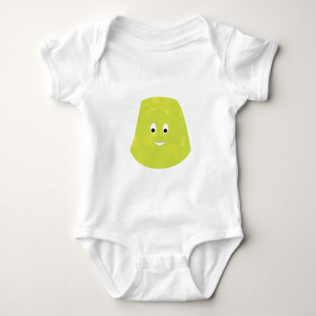 Smiling green gumdrop character baby bodysuit (Front)