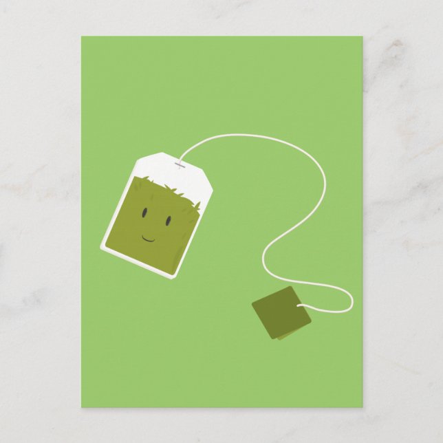 Smiling green tea bag postcard (Front)