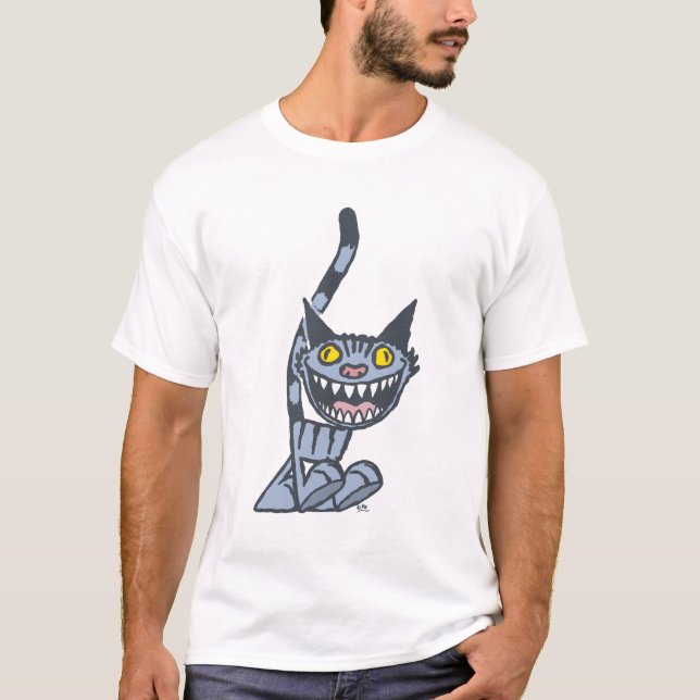 Smiling Grey Kitty cartoon T-shirt (Front)