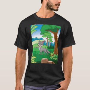Smiling Grey Wolf Running Thru The Forest With Blu T-Shirt