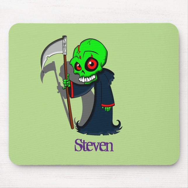 Smiling Grim Reaper Illustration Creepy Cool Mouse Pad (Front)