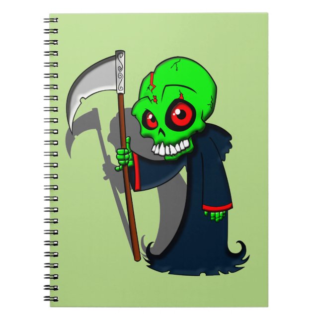 Smiling Grim Reaper Illustration Creepy Cool Spiral Notebook (Front)