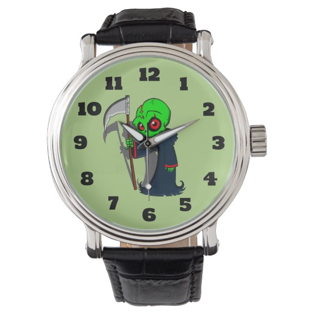 Smiling Grim Reaper Illustration Creepy Cool Watch (Front)