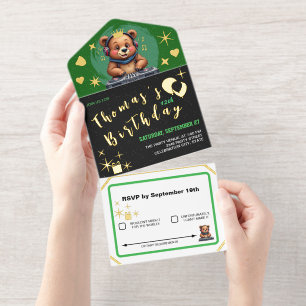 Smiling Grizzly Bear DJ, Music Jungle / Birthday All In One Invitation