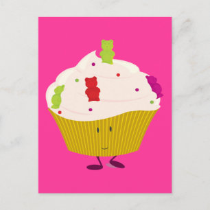 Smiling gummy bear cupcake postcard