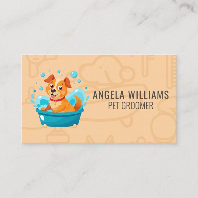 Smiling Happy Dog Taking Bath Business Card (Front)