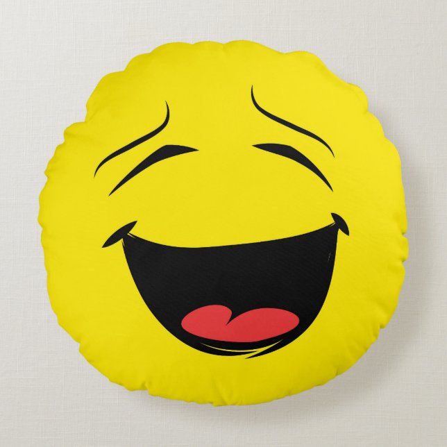 Smiling Happy Face Emoji Round Cushion (Front)