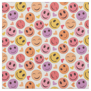 Smiling Happy faces with Colourful hearts Fabric