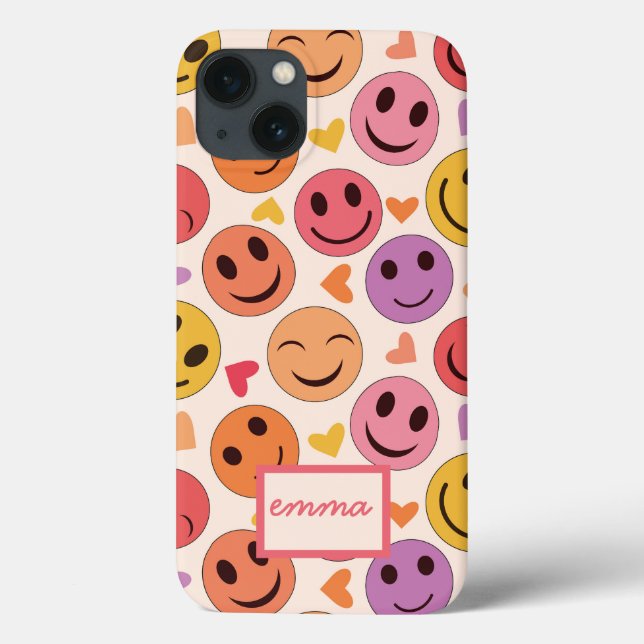  Smiling Happy faces with hearts custom name  Case-Mate iPhone Case (Back)