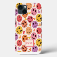 Smiling Happy faces with hearts custom name