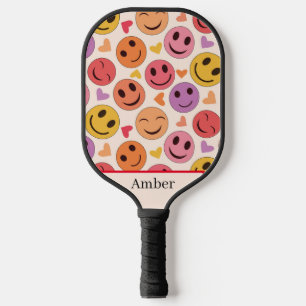 Smiling Happy faces with hearts Personalised Pickleball Paddle