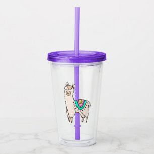 smiling happy llama alpaca cartoon animal drawing  acrylic tumbler