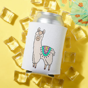 smiling happy llama alpaca cartoon animal drawing  can cooler
