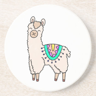 smiling happy llama alpaca cartoon animal drawing coaster