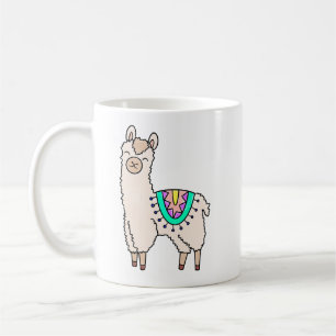 smiling happy llama alpaca cartoon animal drawing coffee mug