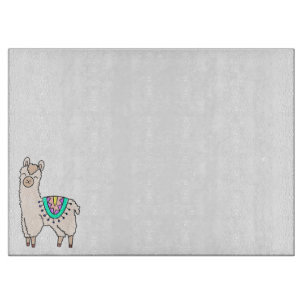 smiling happy llama alpaca cartoon animal drawing  cutting board