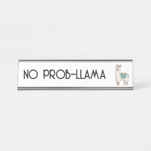 smiling happy llama alpaca cartoon animal drawing  desk name plate