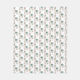 smiling happy llama alpaca cartoon animal drawing fleece blanket