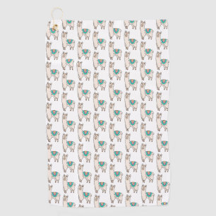 smiling happy llama alpaca cartoon animal drawing golf towel