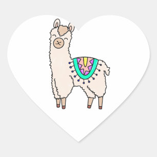 smiling happy llama alpaca cartoon animal drawing  heart sticker