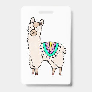 smiling happy llama alpaca cartoon animal drawing  ID badge