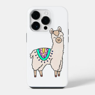 smiling happy llama alpaca cartoon animal drawing iPhone 14 pro case