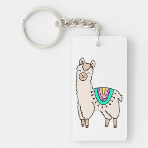 smiling happy llama alpaca cartoon animal drawing key ring